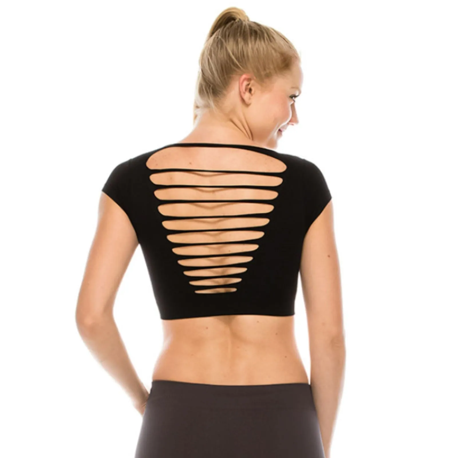 SALE - SLASHED BACK CAP SLEEVE CROP TOP