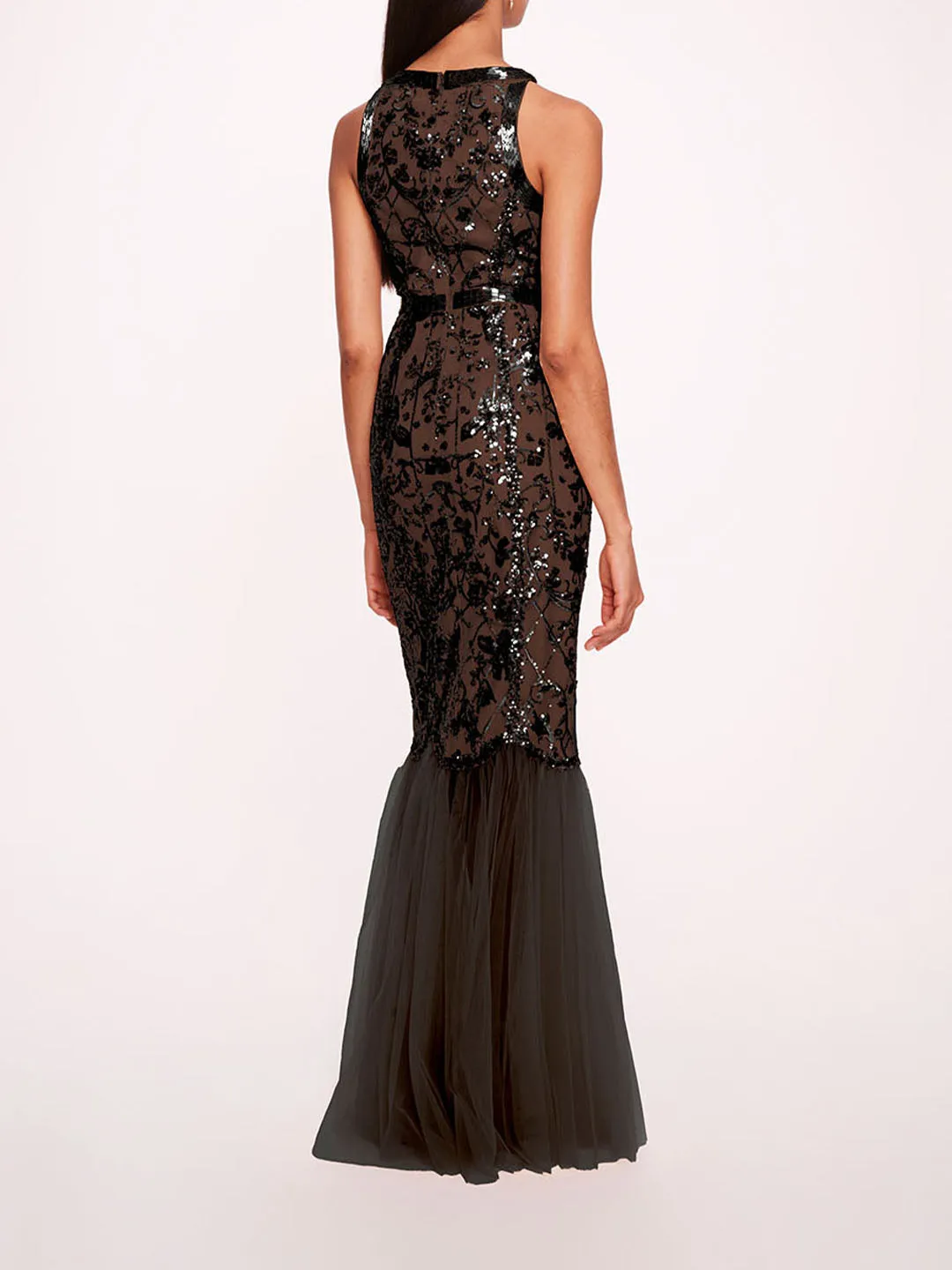 Sequin Lattice Strapless Gown