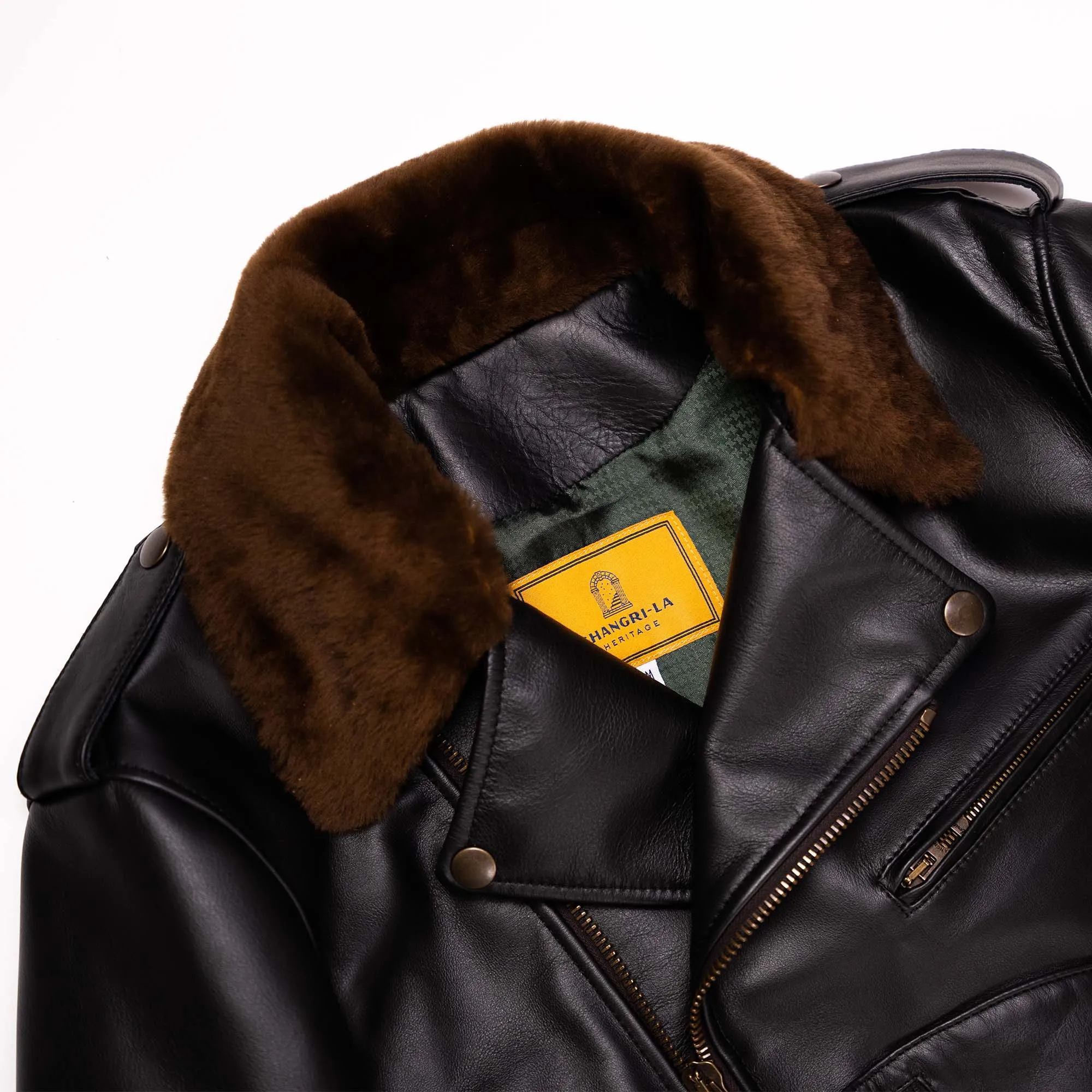 Shangri-la Heritage - "Chiodo" Fur Collar Black Steerhide Leather Jacket