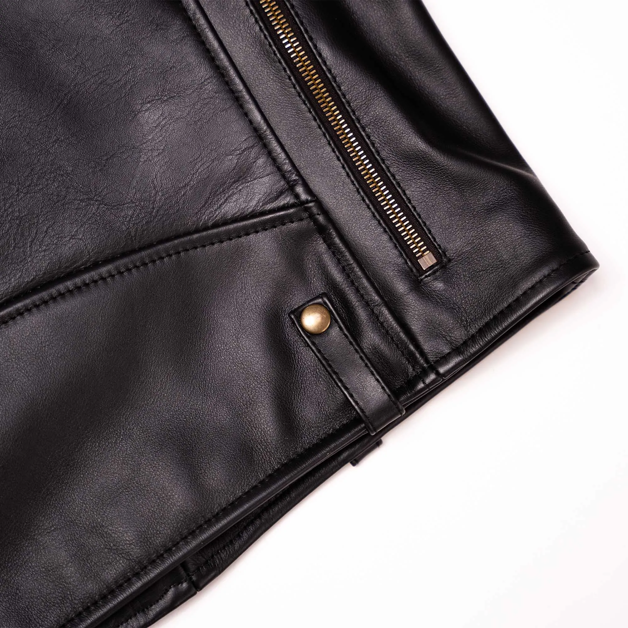 Shangri-la Heritage - "Chiodo" Fur Collar Black Steerhide Leather Jacket