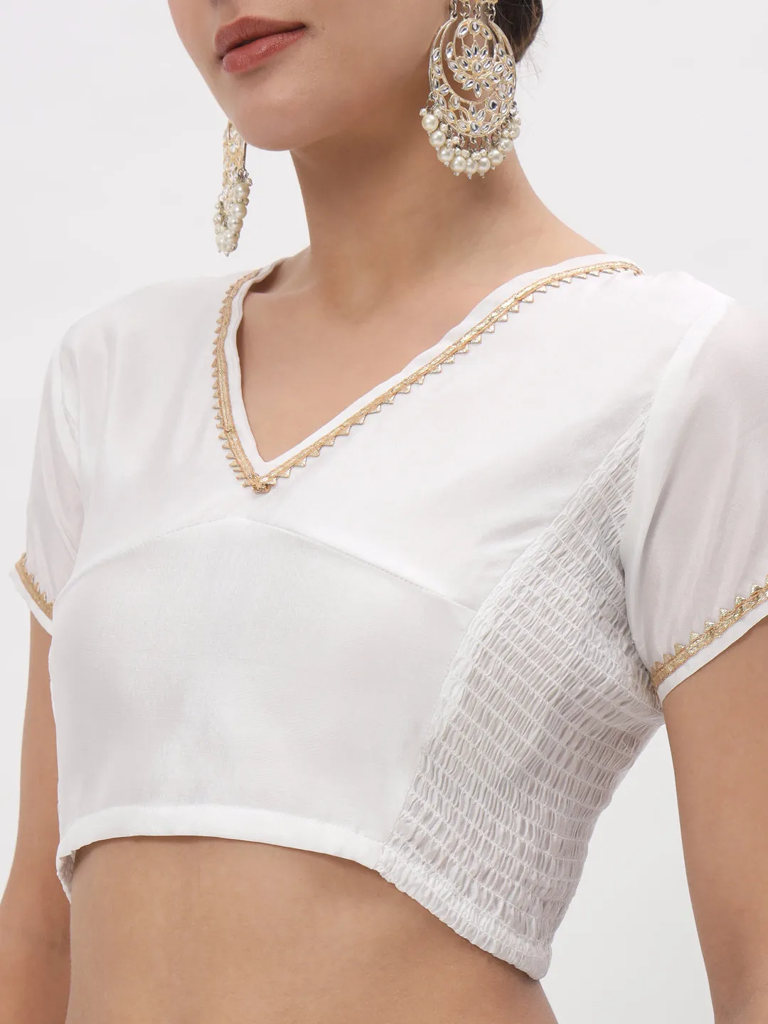 Silk Blend Stretchable Embellished Crop Top