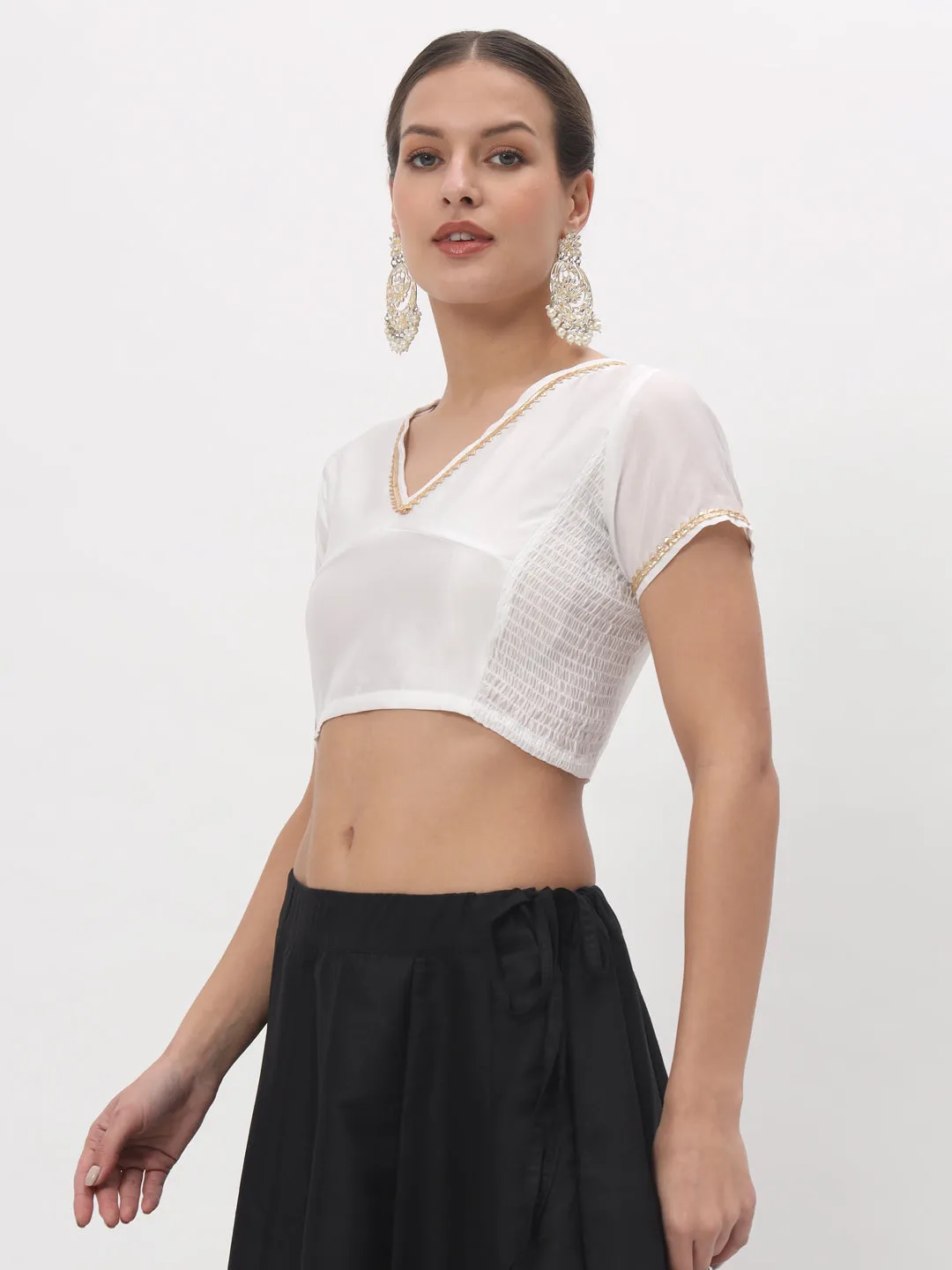 Silk Blend Stretchable Embellished Crop Top