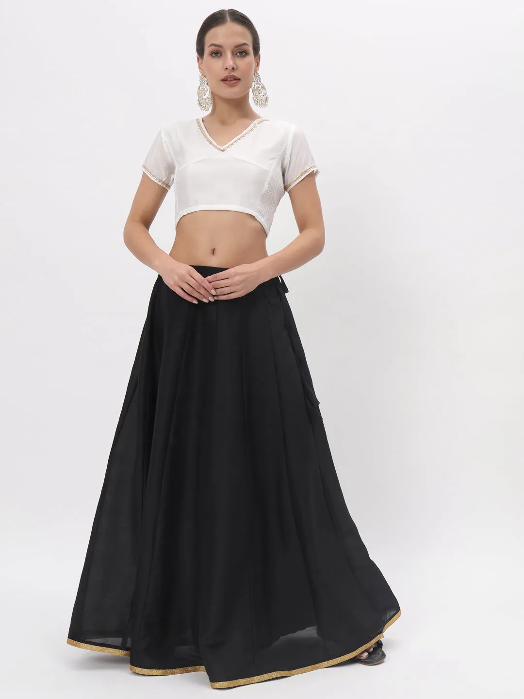 Silk Blend Stretchable Embellished Crop Top