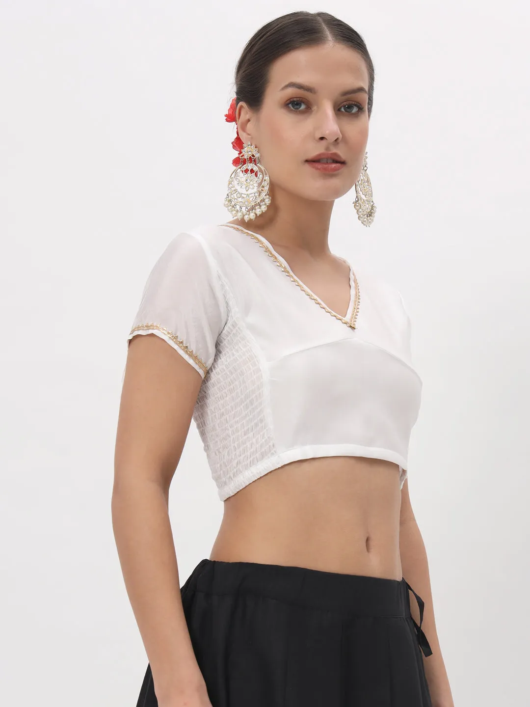 Silk Blend Stretchable Embellished Crop Top