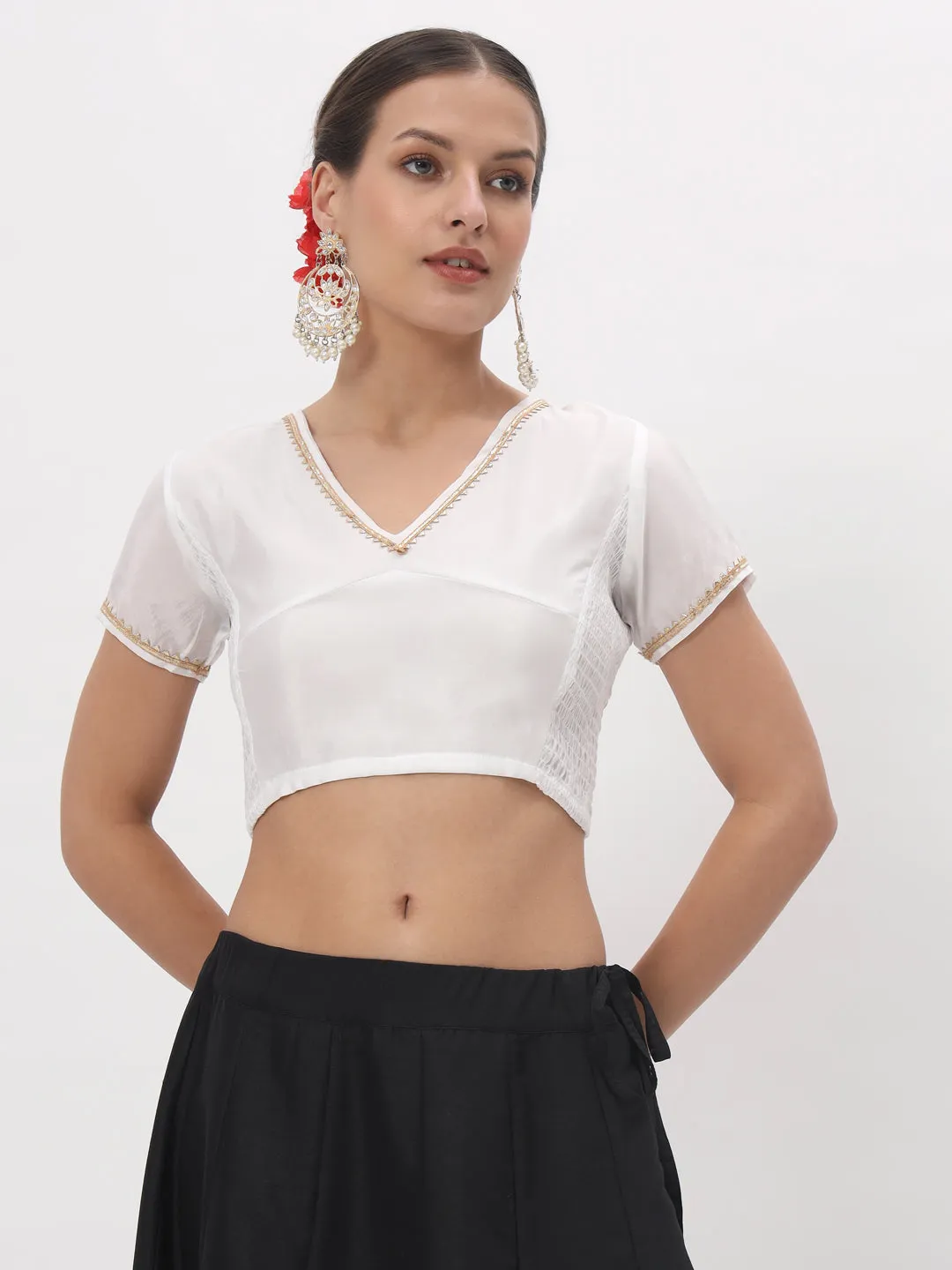 Silk Blend Stretchable Embellished Crop Top