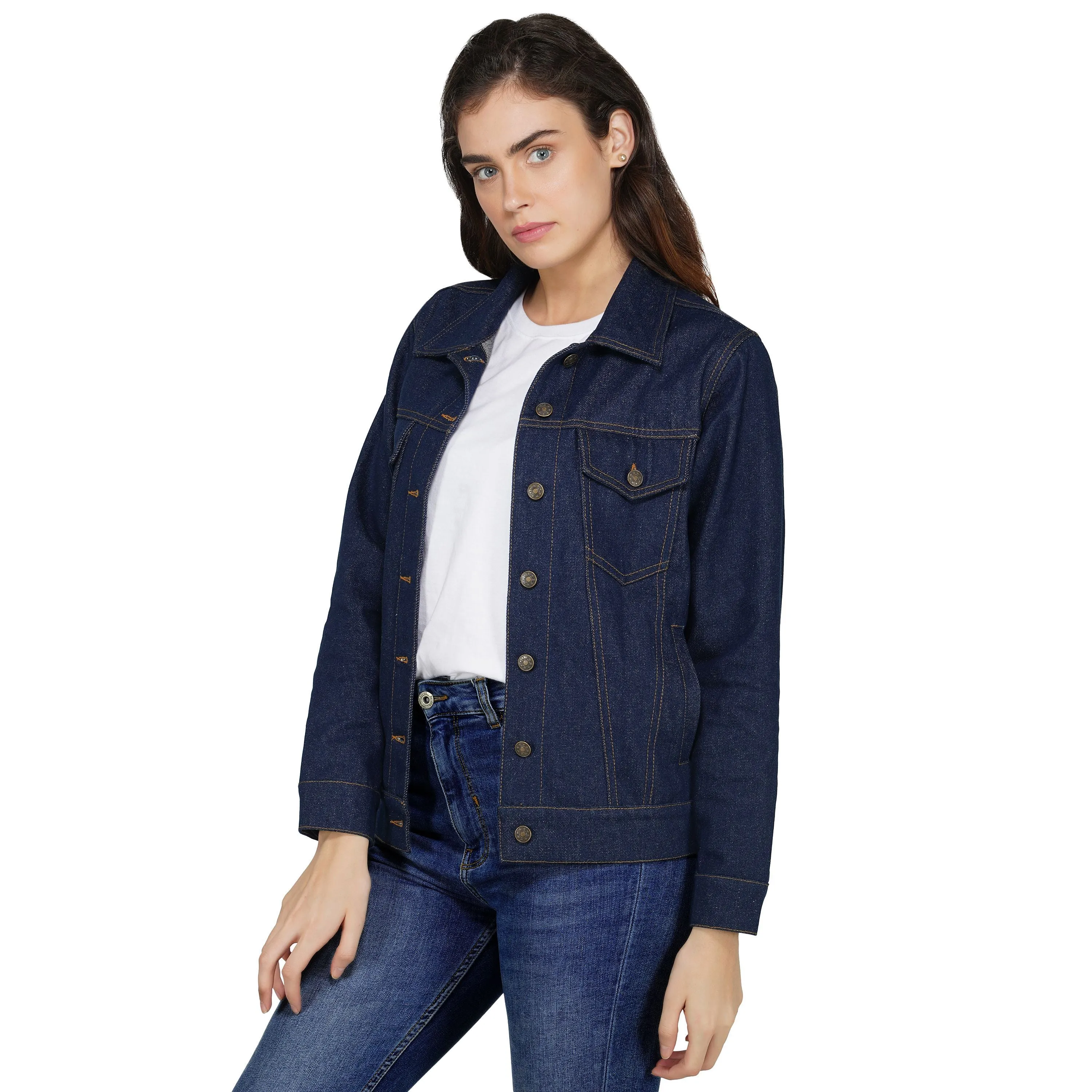 SLAY. Women's Navy Blue Button-Down Denim Jacket