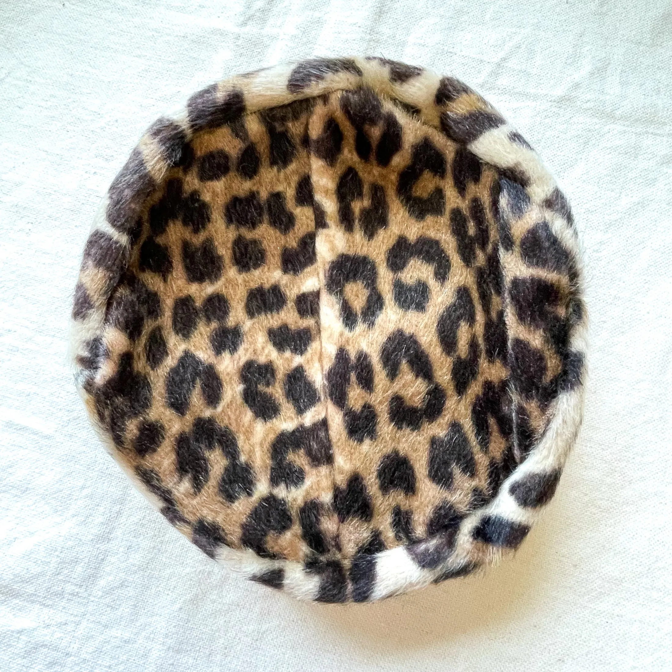 SOLD Vintage 60s faux Leopard Pill Box Hat 20 3/4" Interior