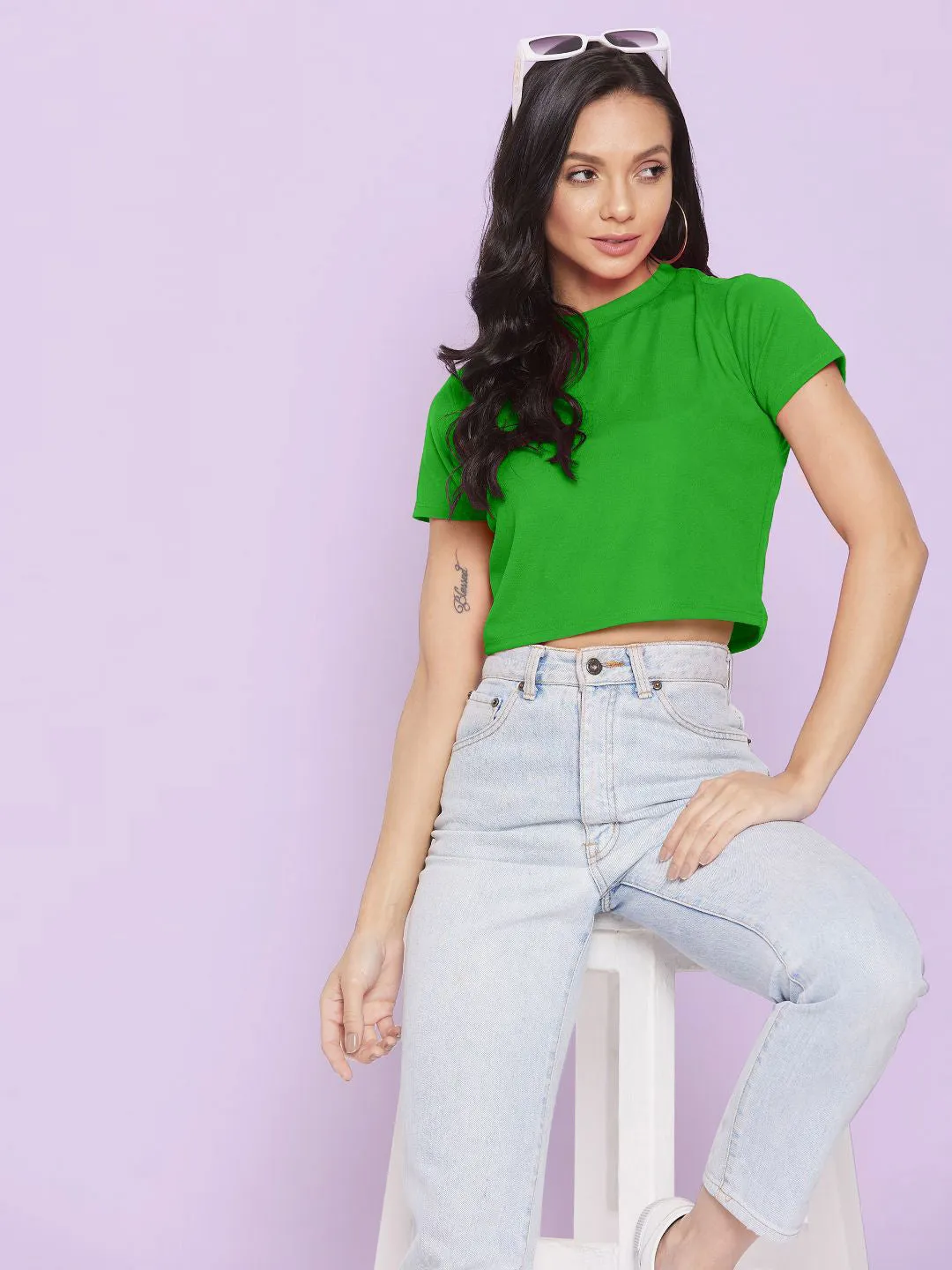 Solid Cotton Stretchable Crop Top