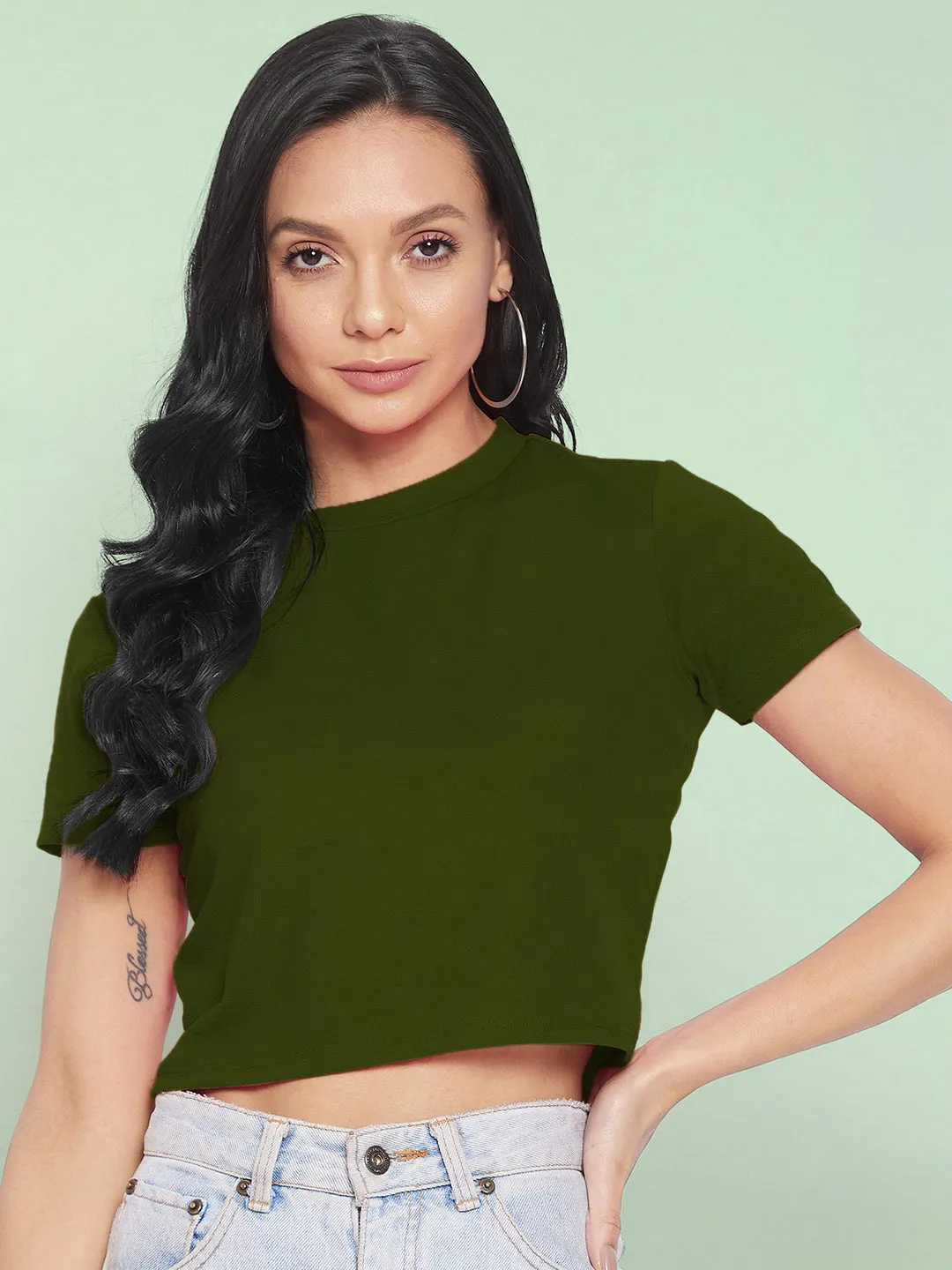 Solid Cotton Stretchable Crop Top