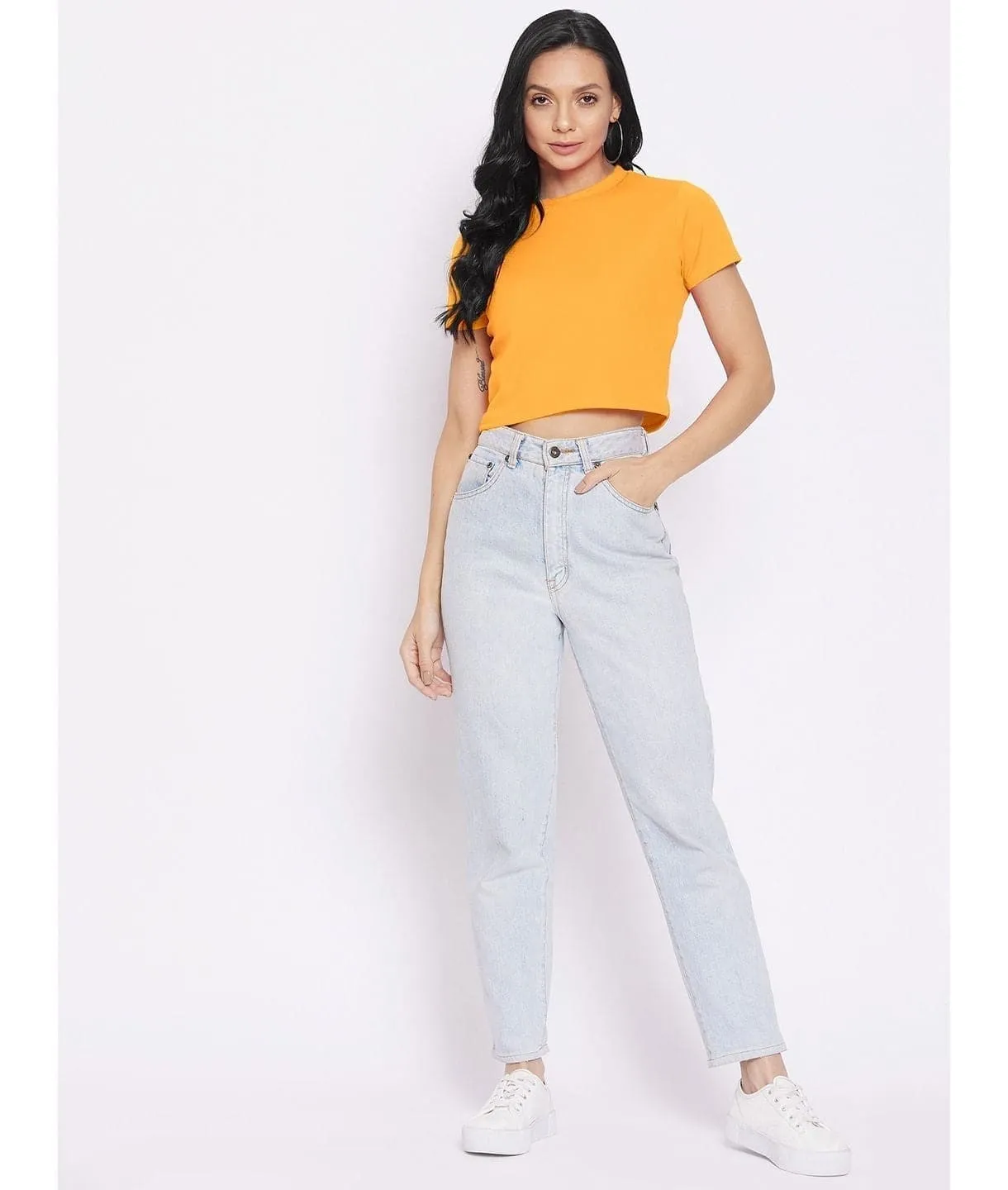 Solid Cotton Stretchable Crop Top