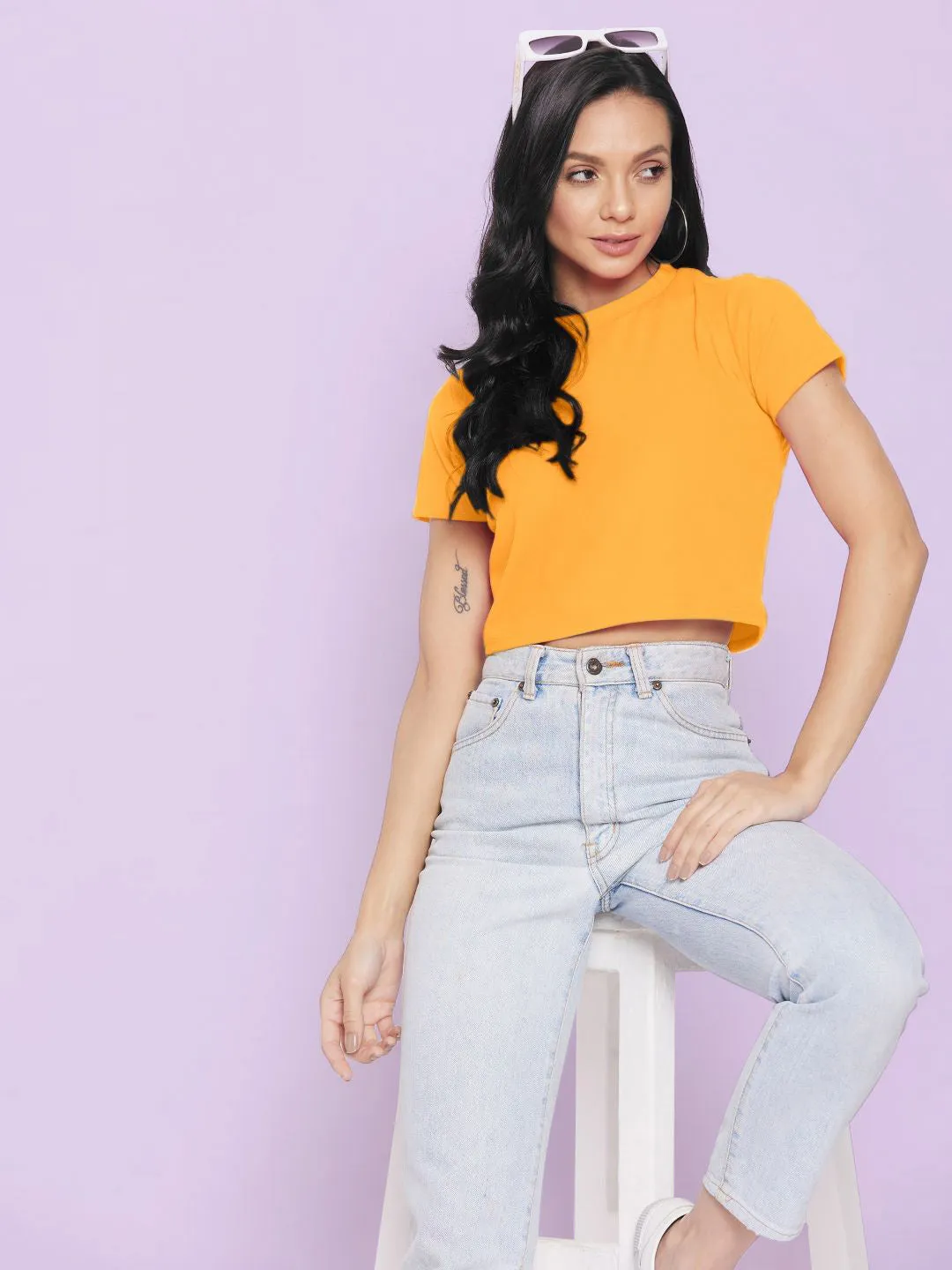 Solid Cotton Stretchable Crop Top