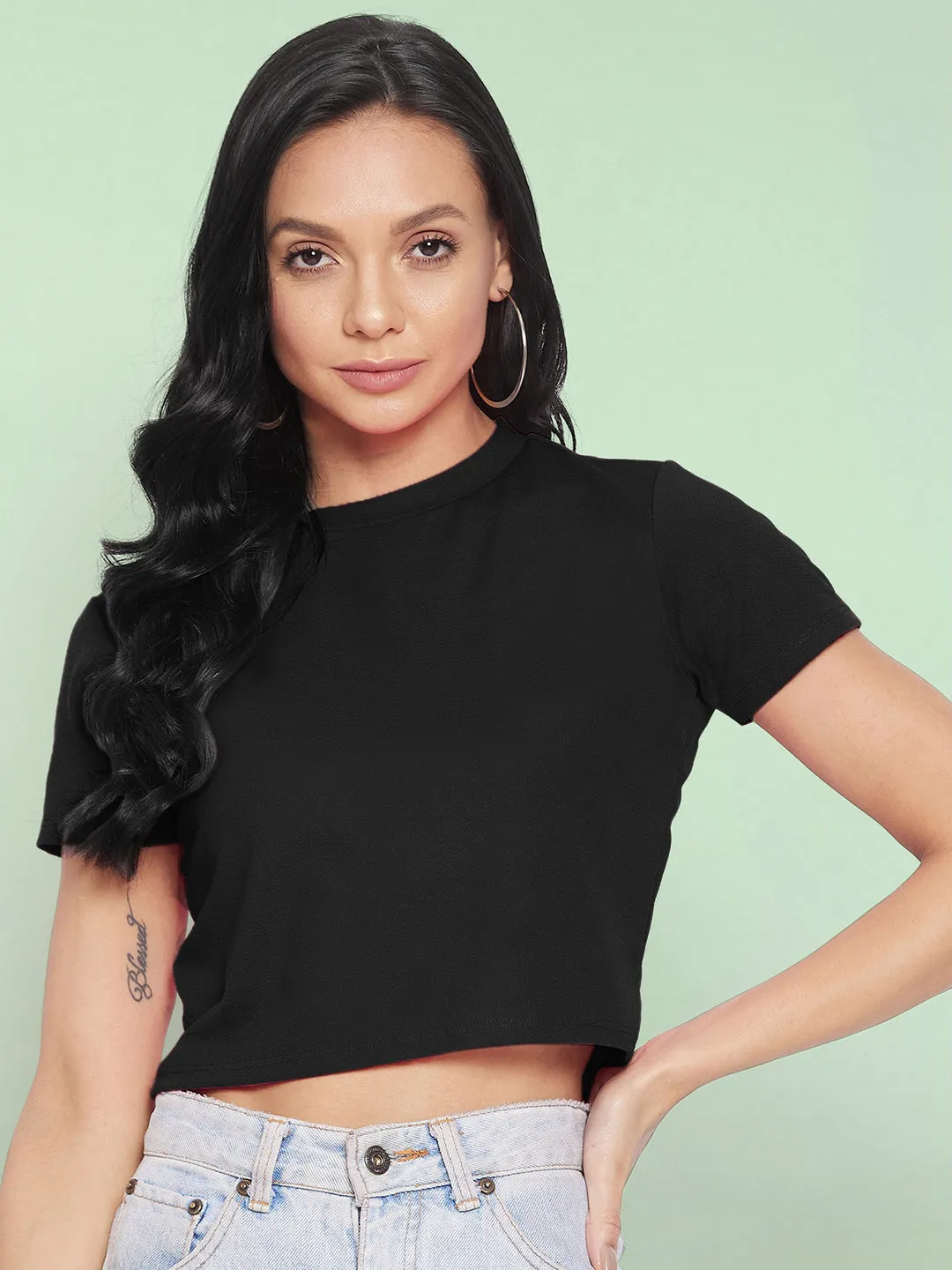 Solid Cotton Stretchable Crop Top