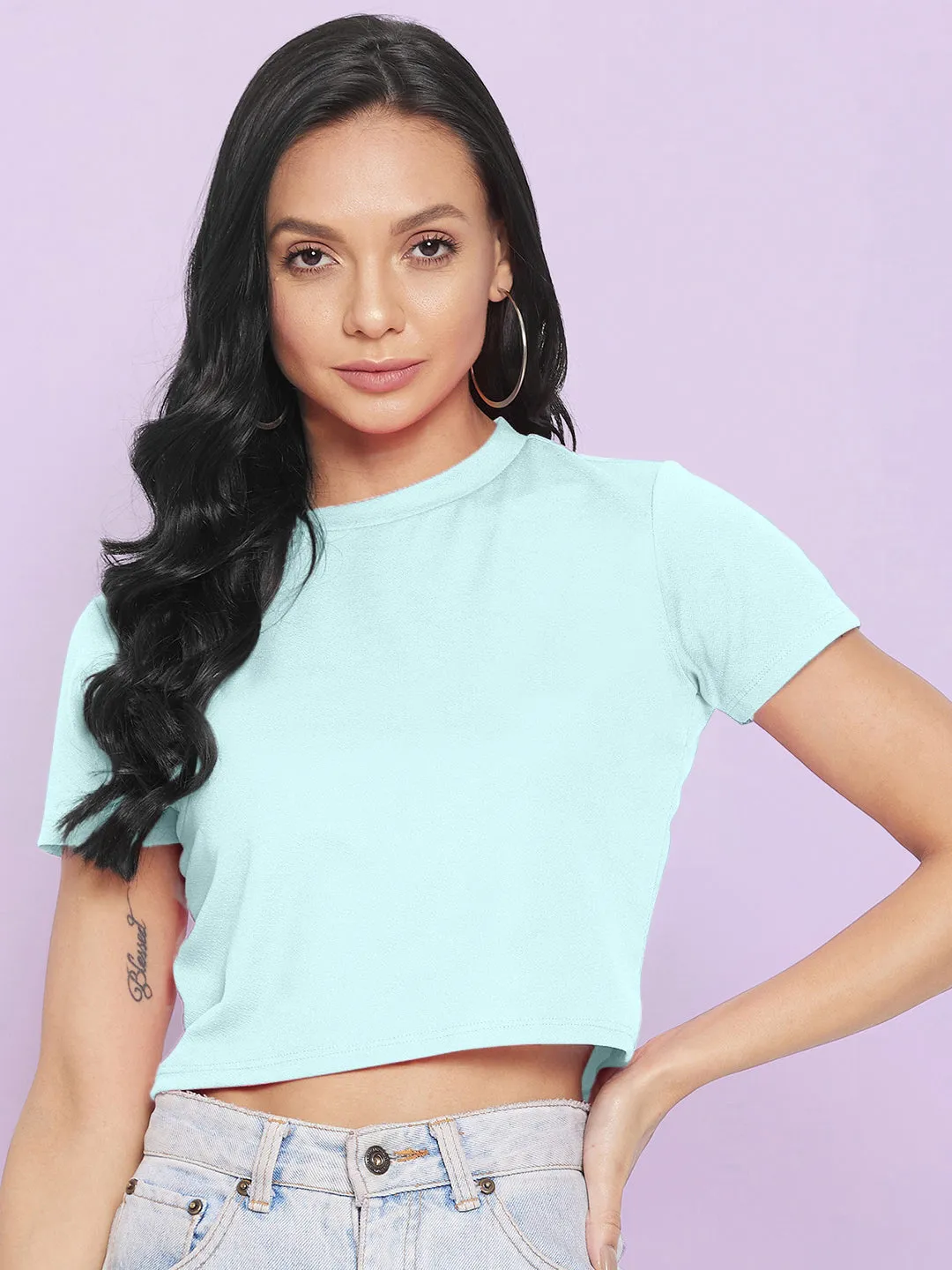 Solid Cotton Stretchable Crop Top