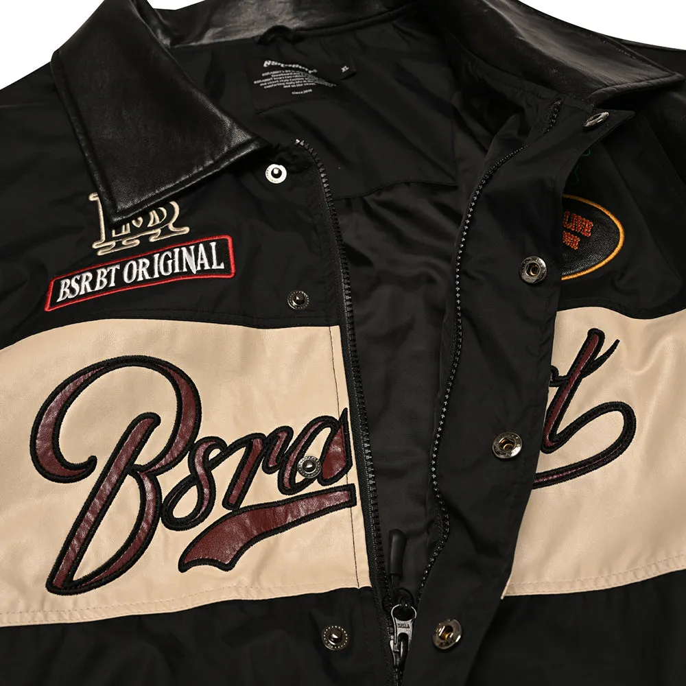 SPORTY LOGO COLLAR VARSITY JACKET BLACK