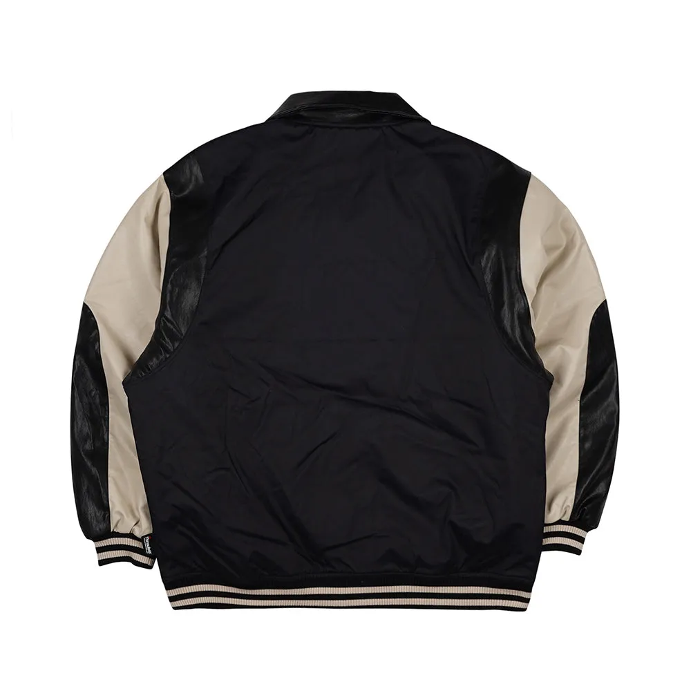 SPORTY LOGO COLLAR VARSITY JACKET BLACK