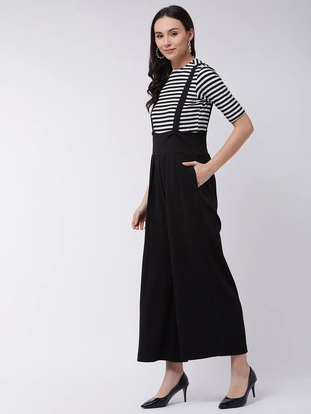 Stripe Top And Solid Pant Set