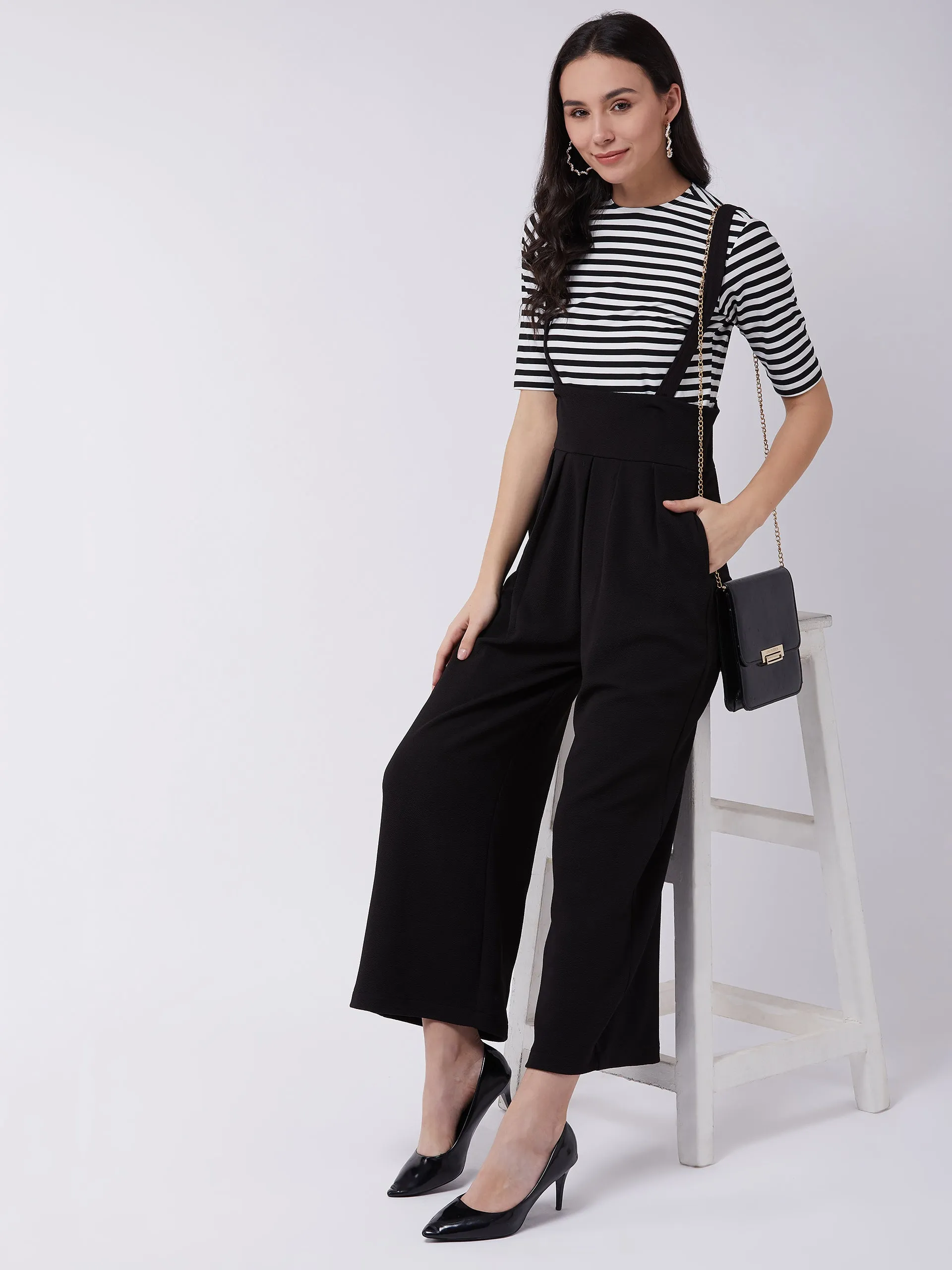 Stripe Top And Solid Pant Set