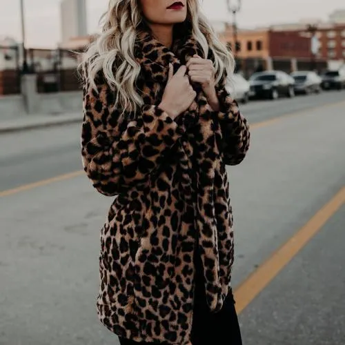 Stylish Pocket Leopard Print Coat