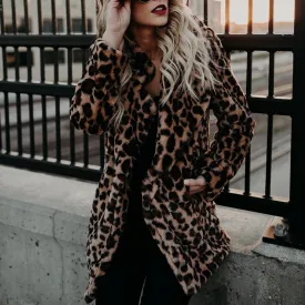 Stylish Pocket Leopard Print Coat