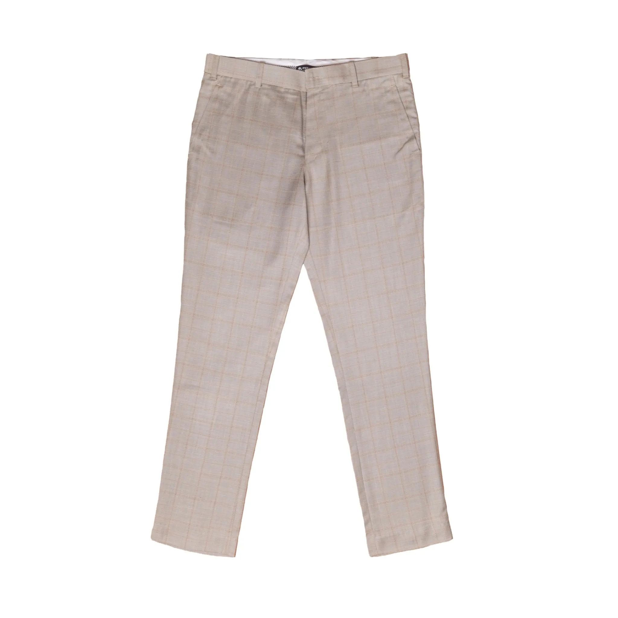 Tan color check blend cotton trousers pant for men