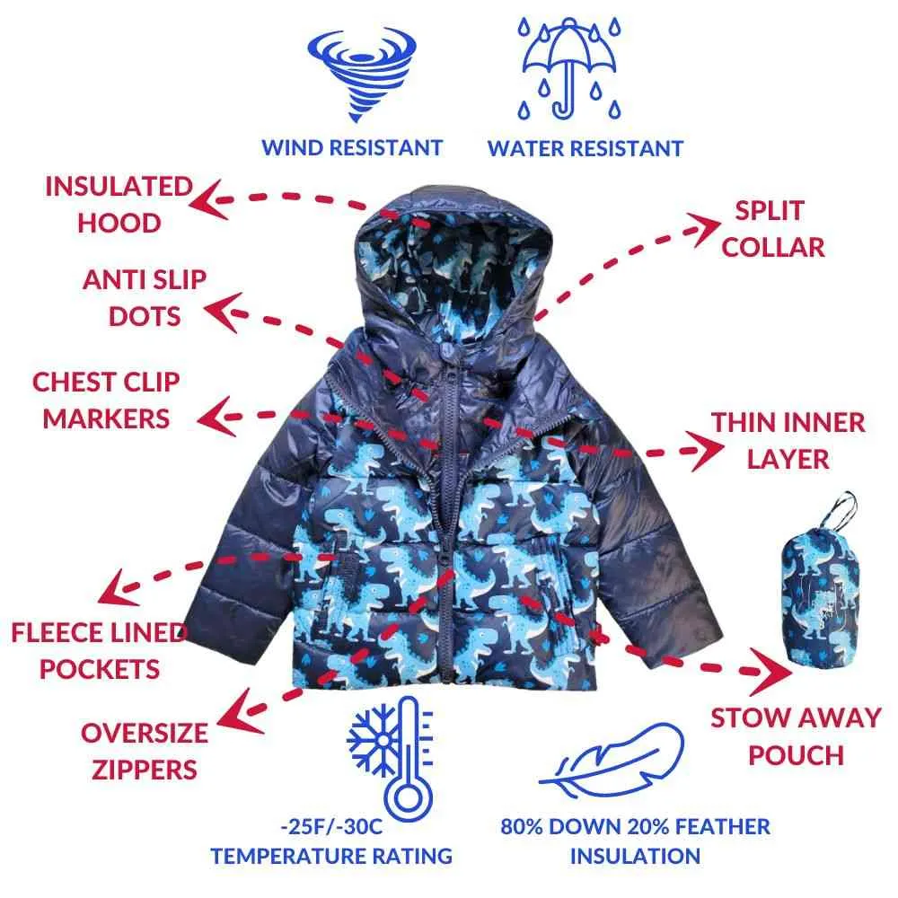 The Road Coat Down - Navy Raptor Print