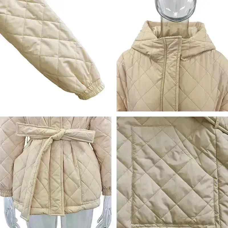 Thermal Jacket Plus Size Tie Down Cotton Winter Hoodie Coat