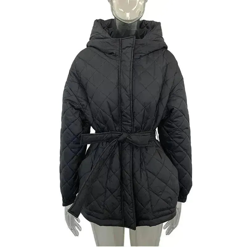 Thermal Jacket Plus Size Tie Down Cotton Winter Hoodie Coat