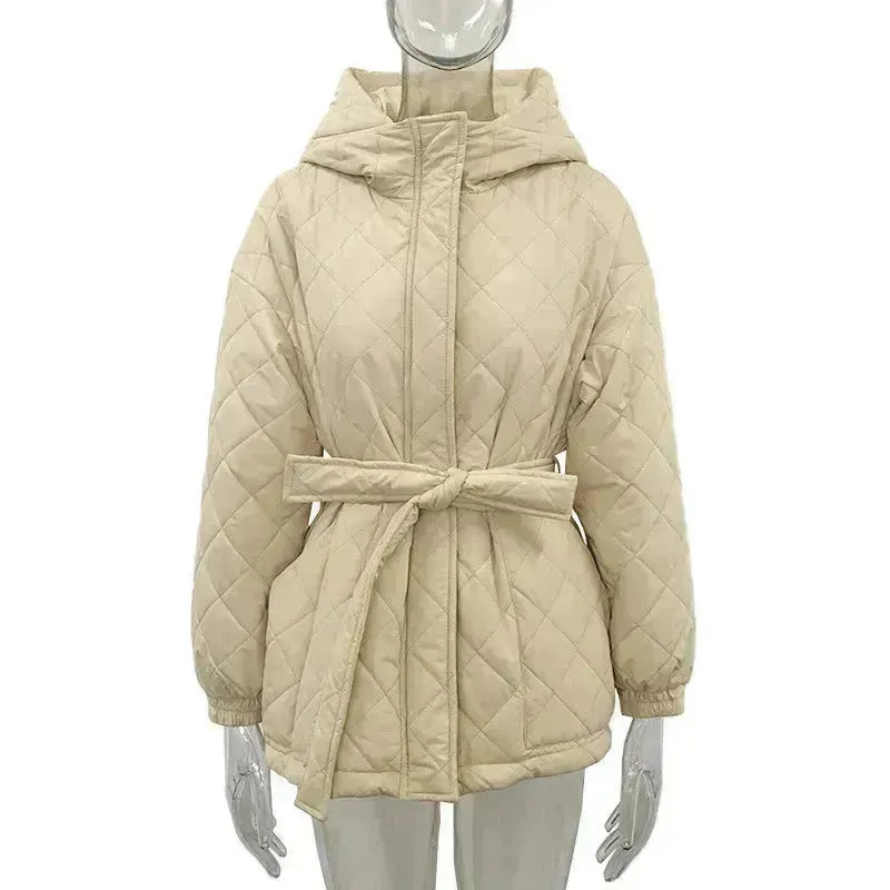 Thermal Jacket Plus Size Tie Down Cotton Winter Hoodie Coat