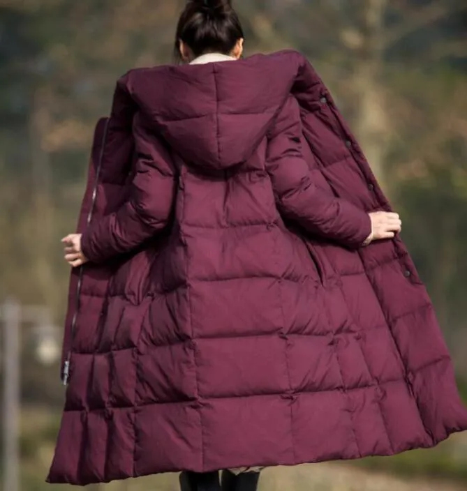 Thick Long Winter Duck Down Jacket, Hooded Down Jacket Women Puffer Coat