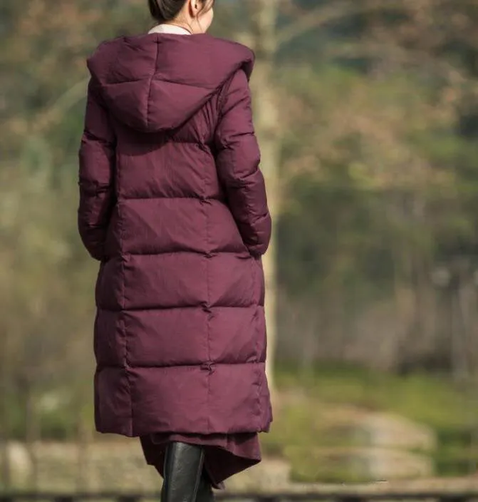 Thick Long Winter Duck Down Jacket, Hooded Down Jacket Women Puffer Coat