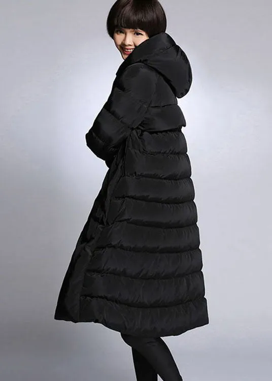 Trendy Black hooded Pockets Winter Duck Down coat