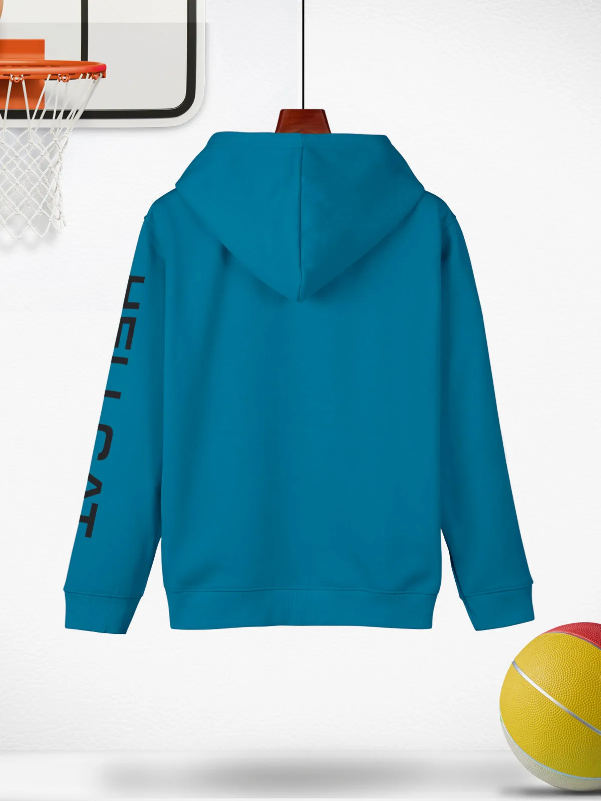 Turquoise Blue Colourblocked Cotton Blend Hoodie T-shirt For Girls