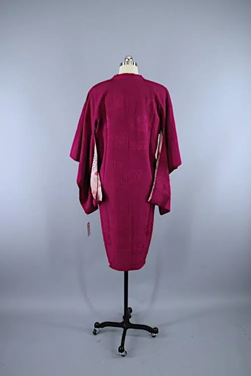 Vintage 1930s Silk Kimono Jacket Coat Michiyuki / Dark Cranberry Red