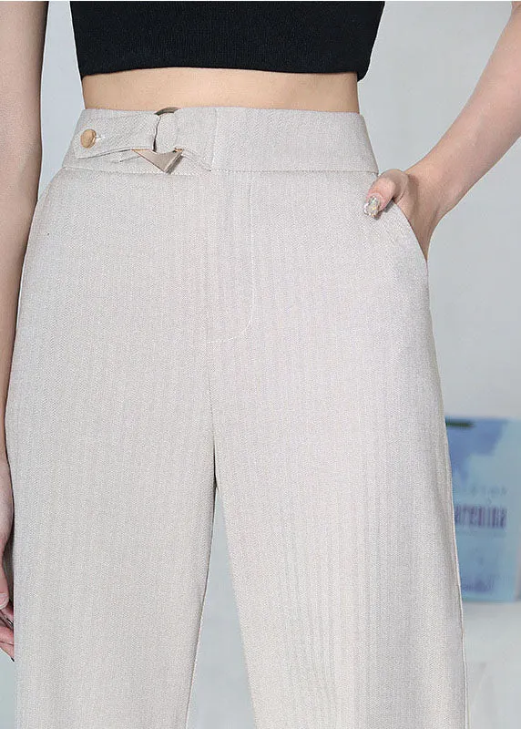 Vintage Beige High Waist Wide Leg Summer Pants