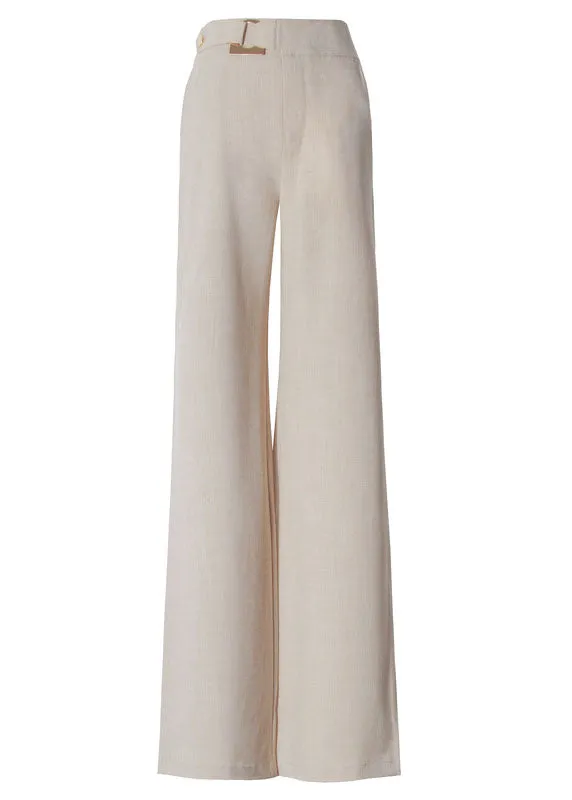 Vintage Beige High Waist Wide Leg Summer Pants