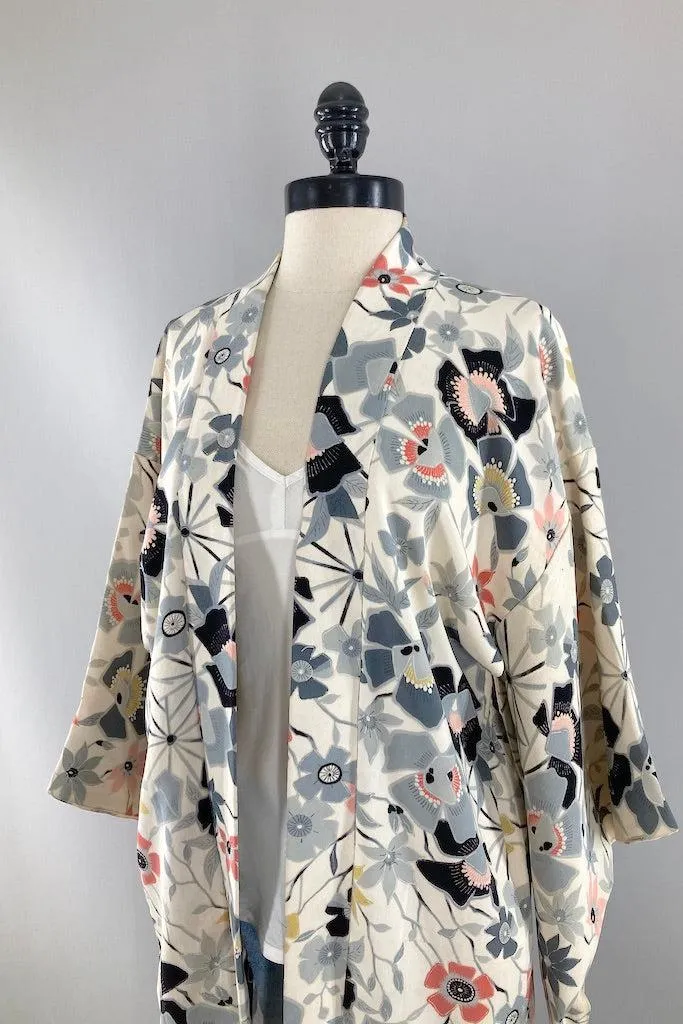 Vintage Ivory Floral Silk Kimono Jacket