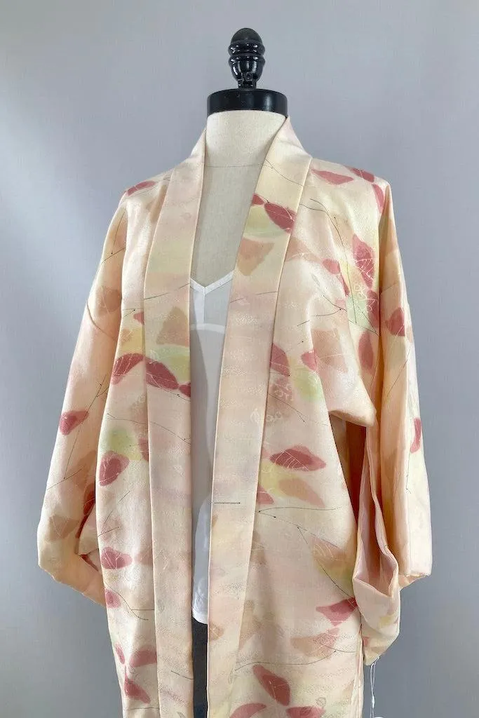 Vintage Peach Abstract Silk Kimono Cardigan