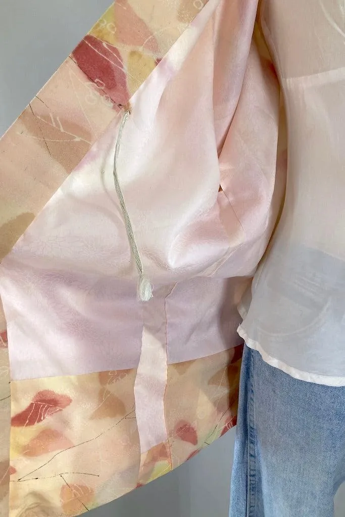 Vintage Peach Abstract Silk Kimono Cardigan