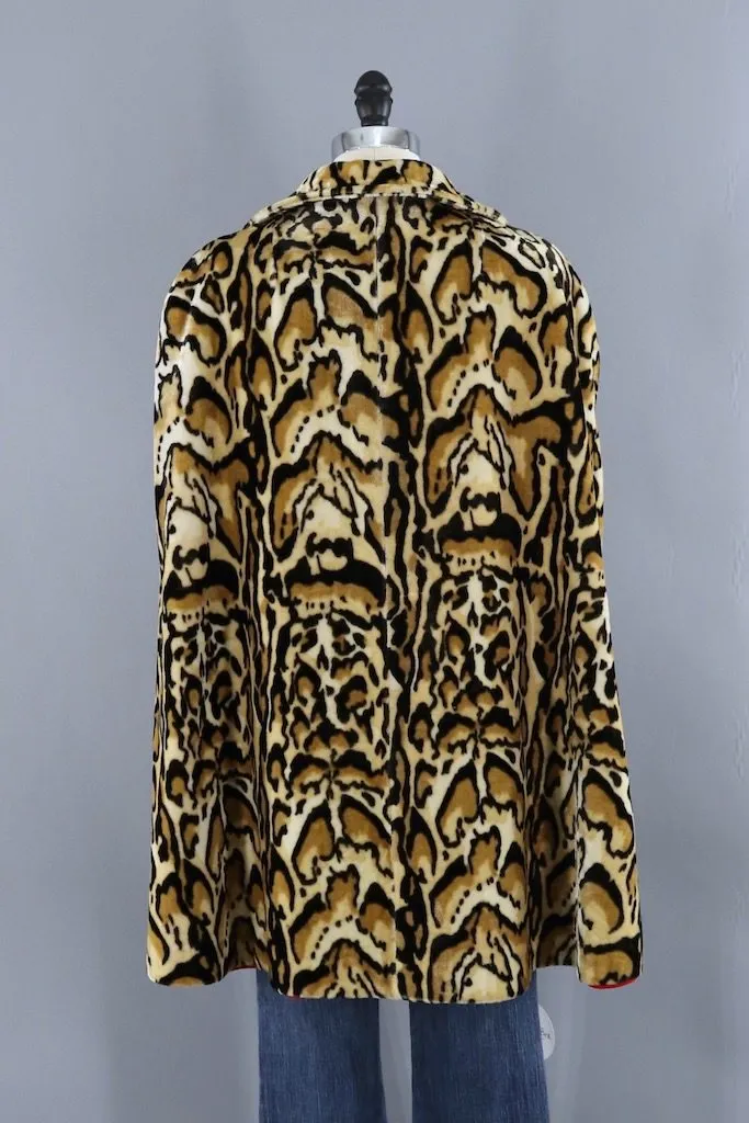 Vintage Red Leopard Print Reversible Cape