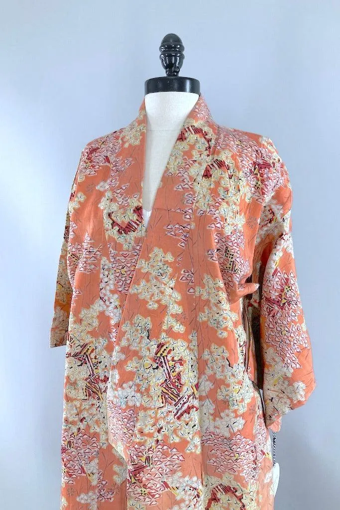 Vintage Salmon Pink Silk Kimono Duster