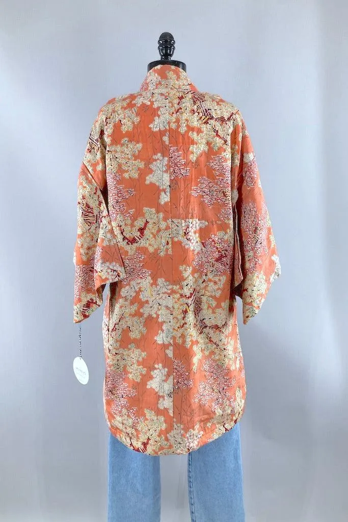 Vintage Salmon Pink Silk Kimono Duster