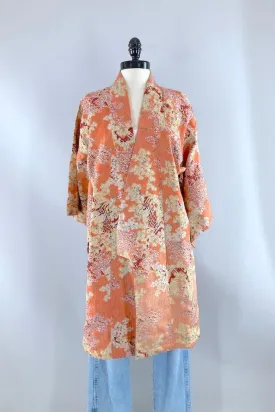 Vintage Salmon Pink Silk Kimono Duster