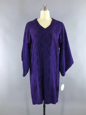 Vintage Silk Kimono Coat / Blue Purple Textured Pattern