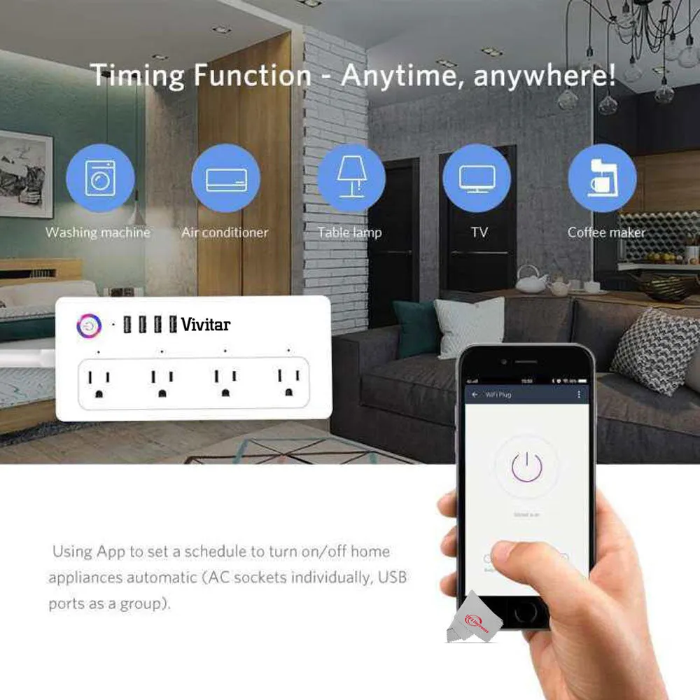 Vivitar Smart Home Smart Plug Power Strip 4 Wi-Fi Outlets   4 USB Ports Compatible with Alexa and Google Home - No Hub Required