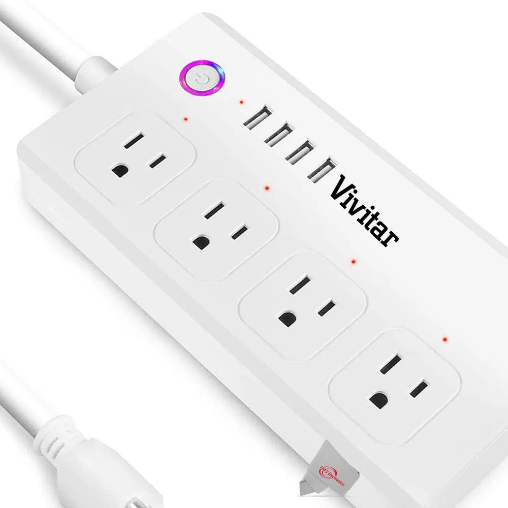 Vivitar Smart Home Smart Plug Power Strip 4 Wi-Fi Outlets   4 USB Ports Compatible with Alexa and Google Home - No Hub Required