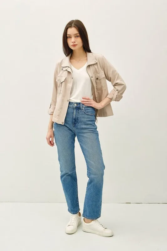 Waitlist 3/5 ♥ Angela Long Sleeve Drawstring Utility Jacket Taupe Beige