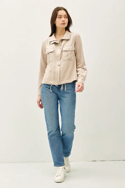 Waitlist 3/5 ♥ Angela Long Sleeve Drawstring Utility Jacket Taupe Beige