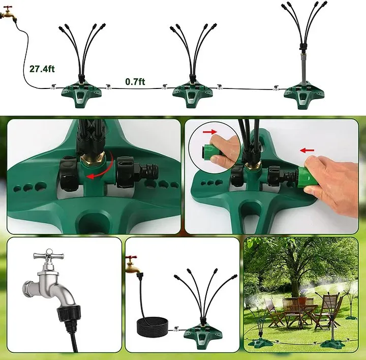 Water Misting System - Standing Misting Cooling System with 4 Nozzles Brass Mister with Hose