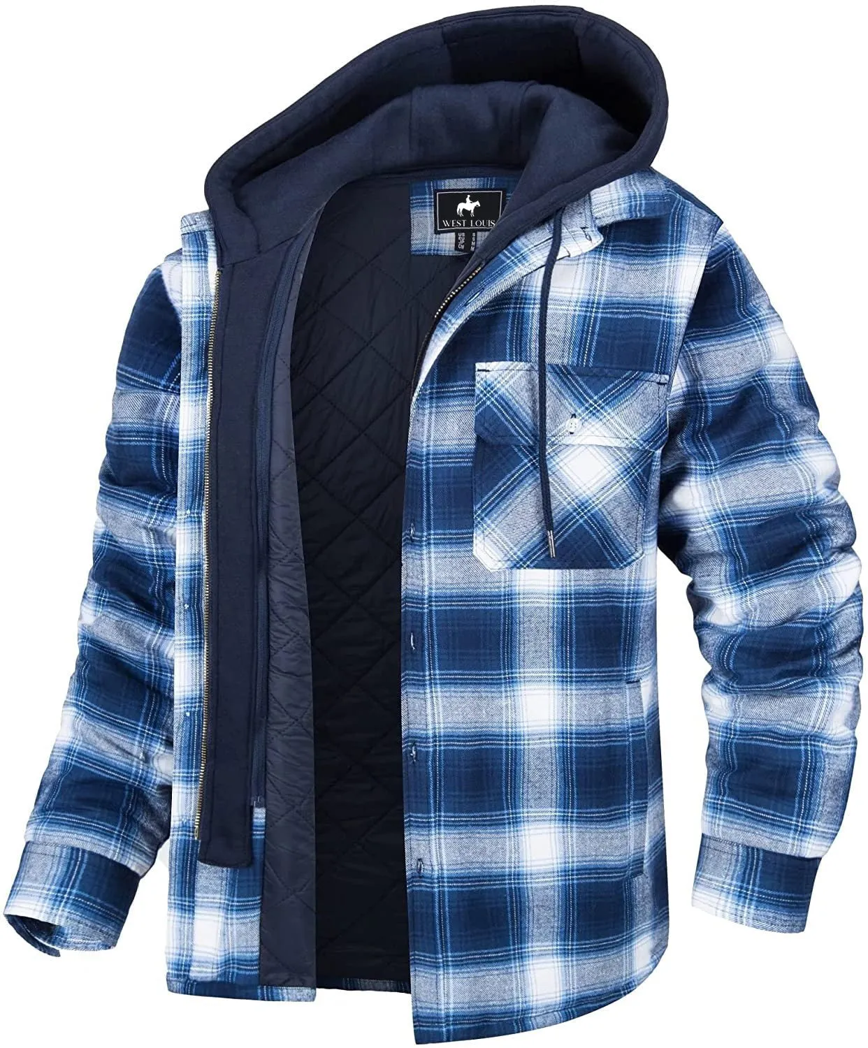 West Louis™ Flannel Shirt Jacket with Removable Hood