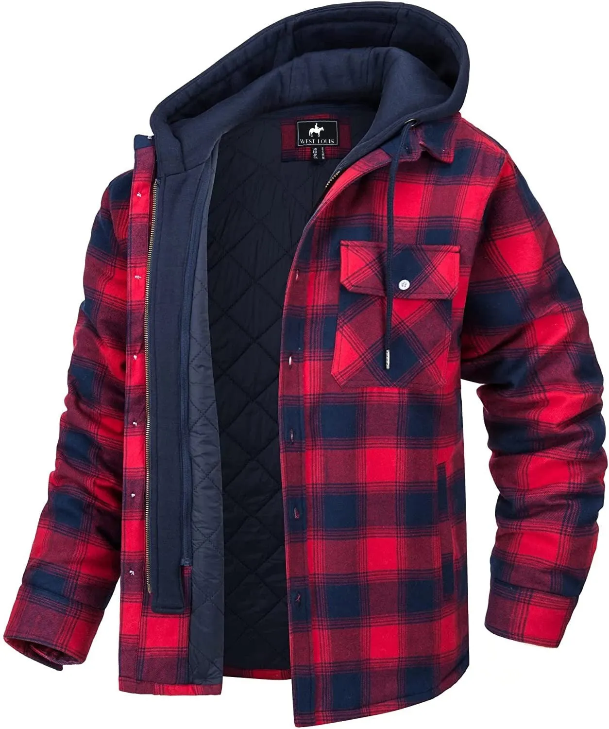 West Louis™ Flannel Shirt Jacket with Removable Hood